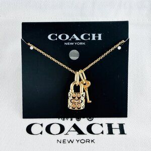 Coach Quilted Padlock Key Mismatch gold necklace